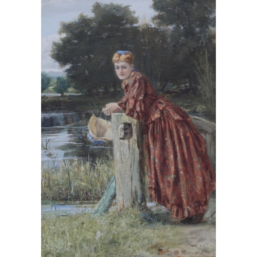 914 - HENRY JOHN YEEND KING (ENGLISH 1855-1924) LADY BY THE RIVER Watercolour, signed lower right, 24.5 x ... 