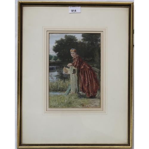 914 - HENRY JOHN YEEND KING (ENGLISH 1855-1924) LADY BY THE RIVER Watercolour, signed lower right, 24.5 x ... 