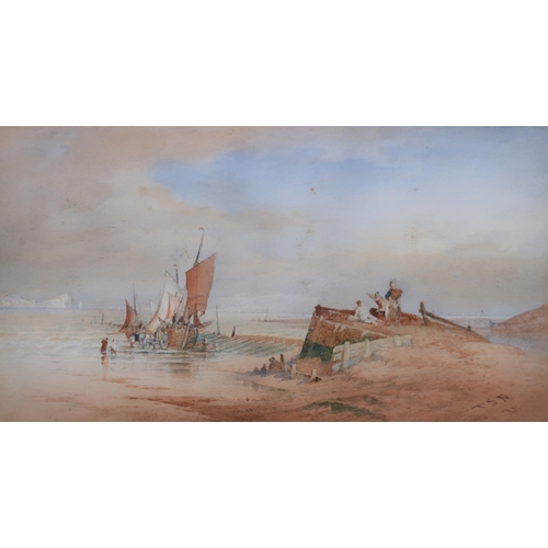 922 - 20th CENTURY STYLE LANDING ON THE ENGLISH COAST Watercolour, monogrammed lower right 'T. S... 