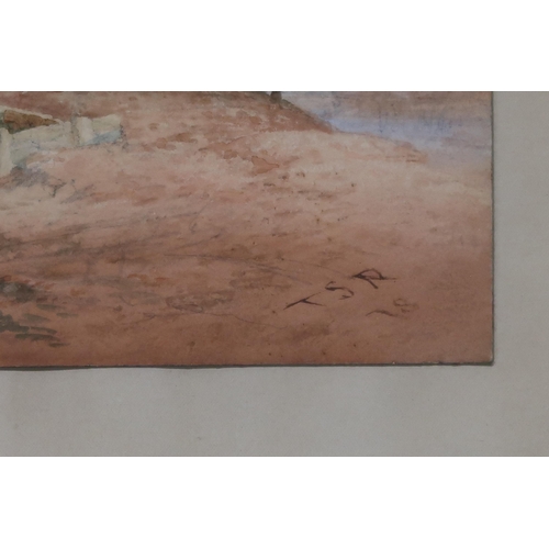 922 - 20th CENTURY STYLE LANDING ON THE ENGLISH COAST Watercolour, monogrammed lower right 'T. S... 