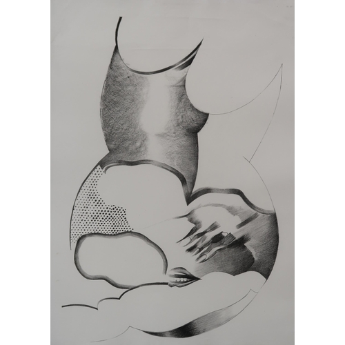 928 - MICHAEL ROSCHLAU (GERMAN b.1942) ABSTRACT OF A WOMAN WITH HEELS Lithograph, signed lower right, date... 