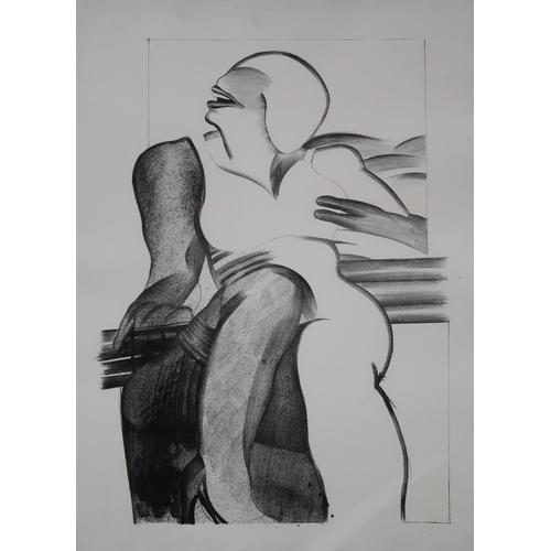 928 - MICHAEL ROSCHLAU (GERMAN b.1942) ABSTRACT OF A WOMAN WITH HEELS Lithograph, signed lower right, date... 