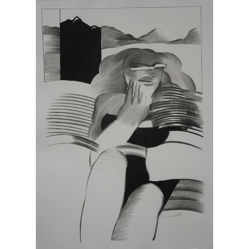 928 - MICHAEL ROSCHLAU (GERMAN b.1942) ABSTRACT OF A WOMAN WITH HEELS Lithograph, signed lower right, date... 