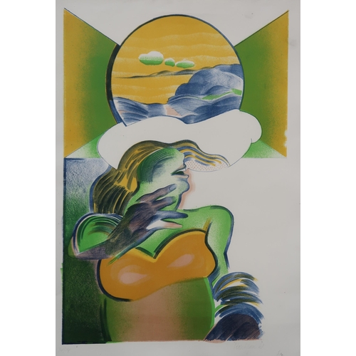 929 - MICHAEL ROSCHLAU (GERMAN b.1942) PORTRAIT OF WOMAN IN PURPLE AND GREEN Lithograph, signed lower righ... 