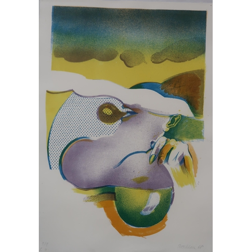 930 - MICHAEL ROSCHLAU (GERMAN b.1942) ABSTRACT IN YELLOW Lithograph, signed lower right, dated (19)66, 82... 