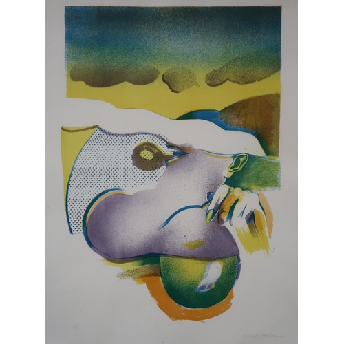 930 - MICHAEL ROSCHLAU (GERMAN b.1942) ABSTRACT IN YELLOW Lithograph, signed lower right, dated (19)66, 82... 