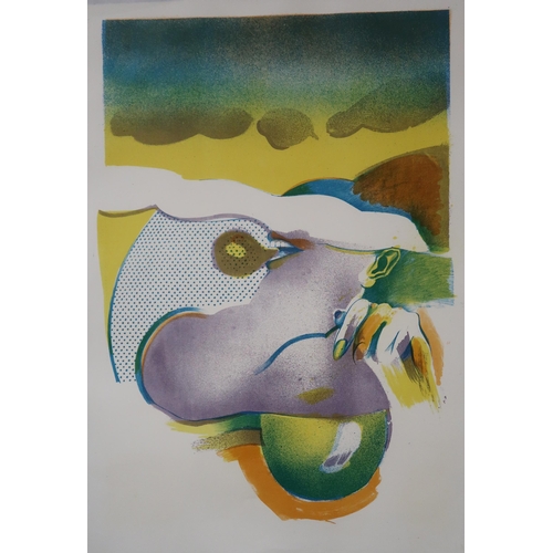 930 - MICHAEL ROSCHLAU (GERMAN b.1942) ABSTRACT IN YELLOW Lithograph, signed lower right, dated (19)66, 82... 