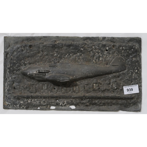 939 - FROM THE STUDIO OF SHEENA MCGREGOR (SCOTTISH CONTEMPORARY) Plaque of an airplane, 19 x 36cm Provenan... 