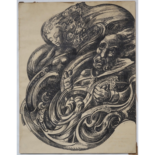 940 - HERMAN CORNELIS (CONTEMPORARY SCHOOL) STORMY SEA Ink on paper, signed lower right, dated 1... 