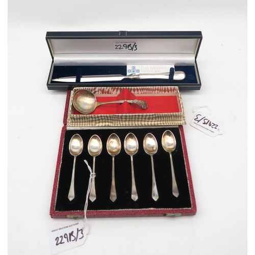 229B - A collection of silver including a cased set of silver hallmarks spoons, by T W Goode Ltd, comprisin... 