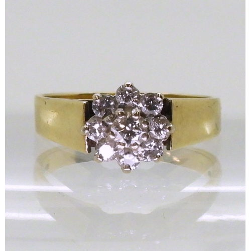 760 - An 18ct gold diamond flower ring set with estimated approx 0.34cts, finger size M1/2, weight 3.8gms