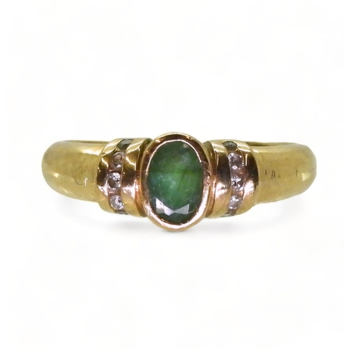 771 - A 9ct gold emerald and diamond ring, size O1/2, weight 2.3gms 