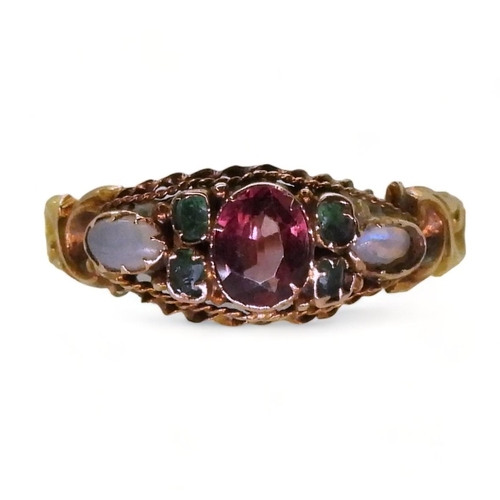 772 - A 15ct gold opal pink & green gem set ring, with Birmingham hallmarks for 1870, size O, weight 1... 