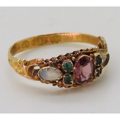 772 - A 15ct gold opal pink & green gem set ring, with Birmingham hallmarks for 1870, size O, weight 1... 