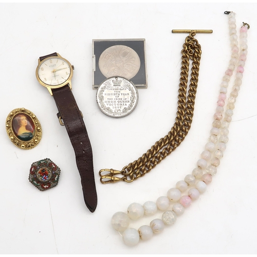 528 - A mixed lot, comprising a Rytima 17 Jewel Swiss Made gentleman's wristwatch, micro-mosaic brooch, gi... 