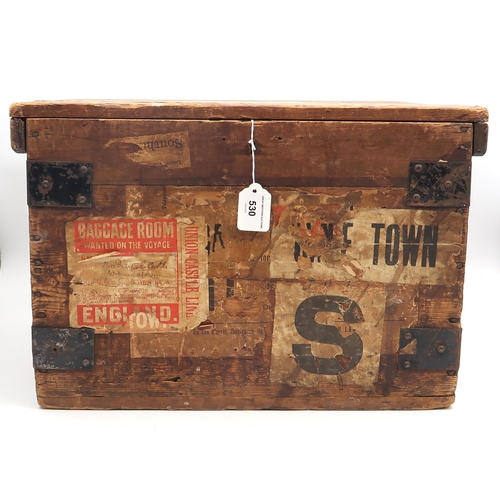 530 - A pine shipping crate, extensively labelled and stencilled, measuring approx. 47cm x 36cm x 31cm