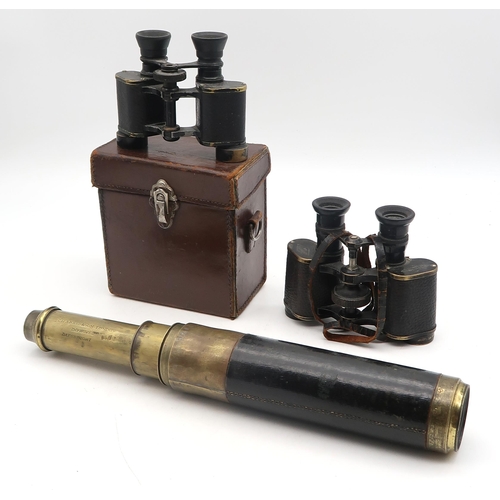 533 - A brass and leather-clad Day-or-Night Improved three-draw telescope by T. Harris & Son, London, ... 