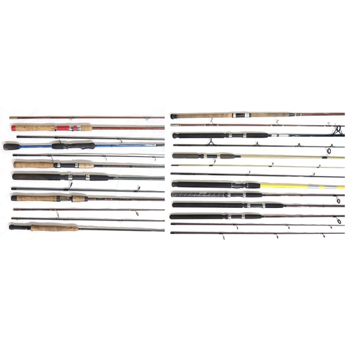 541 - An assortment of fishing rods, to include Abu Atlantic 450; Mitchell Adventure Flash and Vantage; Sh... 