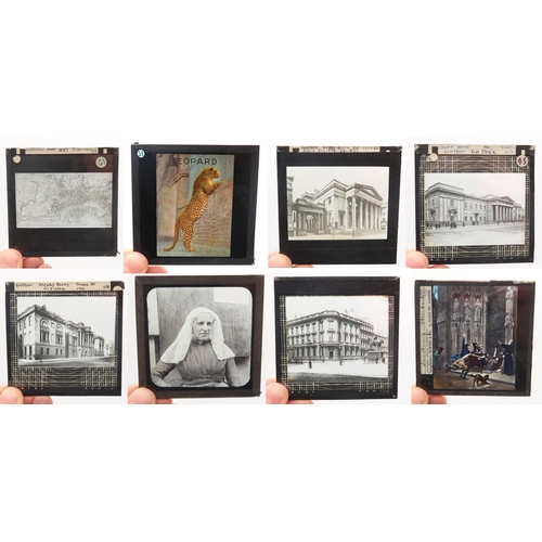 543 - A selection of monochrome glass photographic slides, some depicting Glasgow buildings of architectur... 