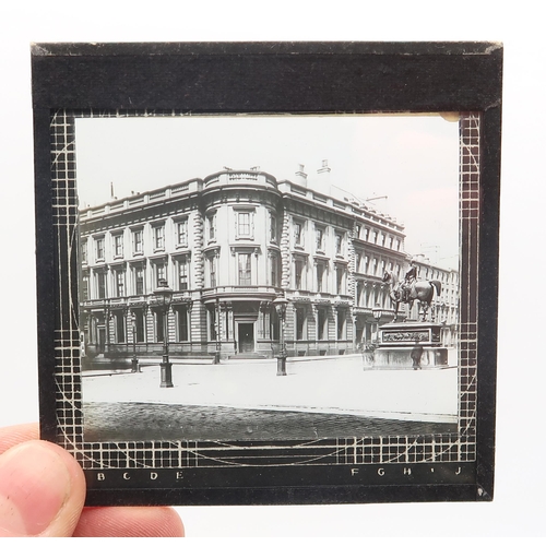 543 - A selection of monochrome glass photographic slides, some depicting Glasgow buildings of architectur... 