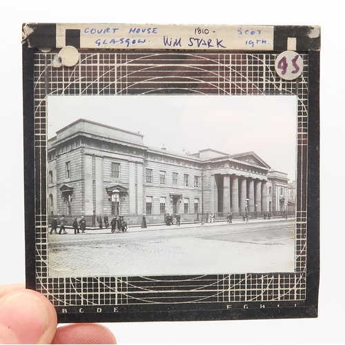 543 - A selection of monochrome glass photographic slides, some depicting Glasgow buildings of architectur... 