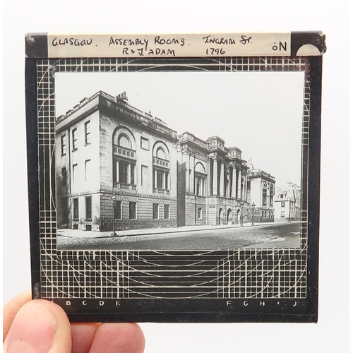 543 - A selection of monochrome glass photographic slides, some depicting Glasgow buildings of architectur... 