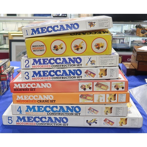 544 - Boxed Meccano sets, to include Motorised Construction sets 2,3,4, and 5, a Motorised Crane Set etc.,... 