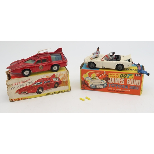 558 - A boxed Corgi Toys 336 James Bond Toyota 2000GT, together with 2521 Moonraker and E3019 packaged car... 