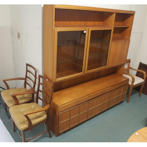 74 - A lot comprising a mid 20th century teak McIntosh wall display unit, 193cm high x 180cm wide x 43cm ... 