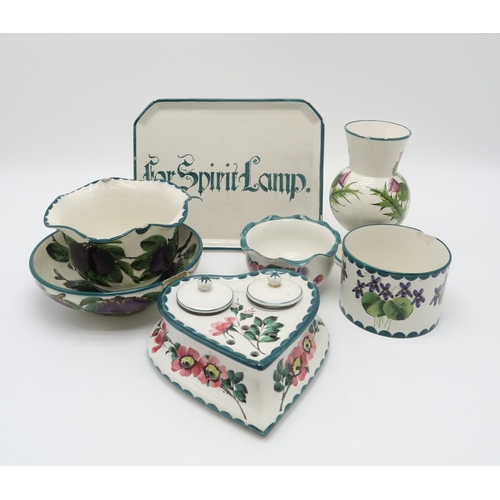 2245 - A COLLECTION OF WEMYSS WARE including a heart shaped inkwell painted with dog roses, a 'For Spirit L... 