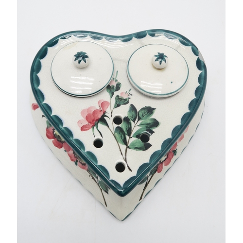 2245 - A COLLECTION OF WEMYSS WARE including a heart shaped inkwell painted with dog roses, a 'For Spirit L... 