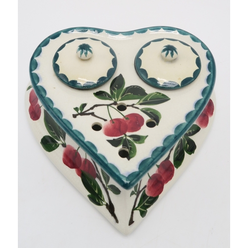 2248 - A WEMYSS WARE CHERRY DECORATED HEART SHAPED INKWELLtogether with a large tankard 14.5cm high (2)... 