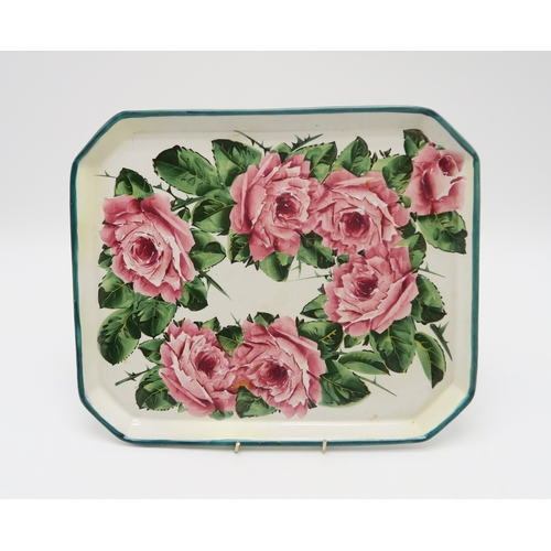 2249 - A COLLECTION OF WEMYSS WARE including a cabbage rose decorated tray 30cm x 25cm, a pair of wavy rim ... 