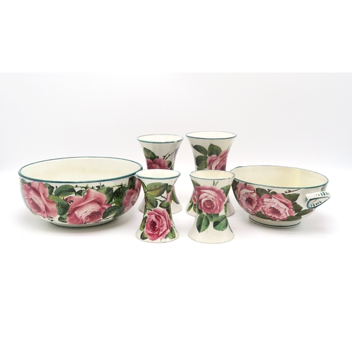 2252 - A COLLECTION OF WEMYSS WARE all painted with cabbage roses including a large bowl, 24cm diameter, a ... 