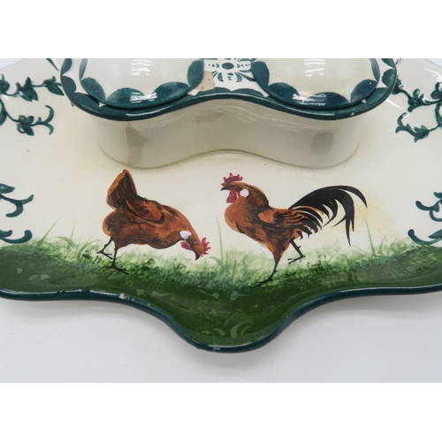 2254 - A WEMYSS WARE DOUBLE INKWELLpainted with a brown cockerel and hen, impressed marks to base, 26cm lon... 