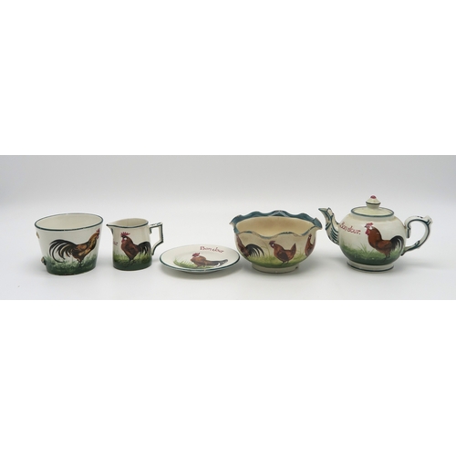 2255 - A SMALL COLLECTION OF WEMYSS WAREall painted with brown cockerel and hen including a Bon Jour plate,... 