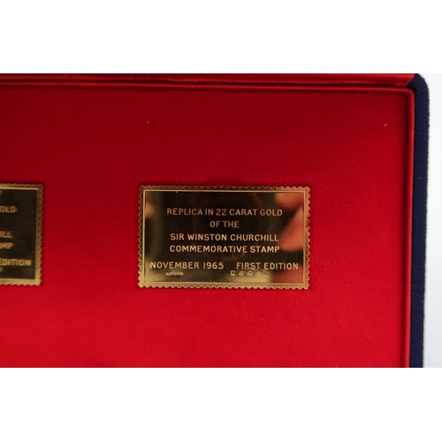 270 - Winston Churchill a pair of first edition 22ct gold Sir Winston Churchill stamp replicas, numbered B... 