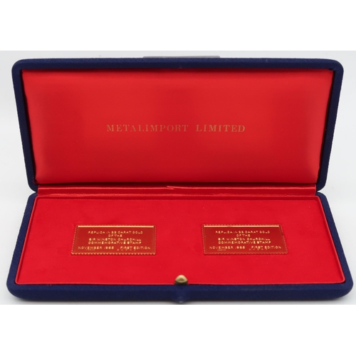 270 - Winston Churchill a pair of first edition 22ct gold Sir Winston Churchill stamp replicas, numbered B... 