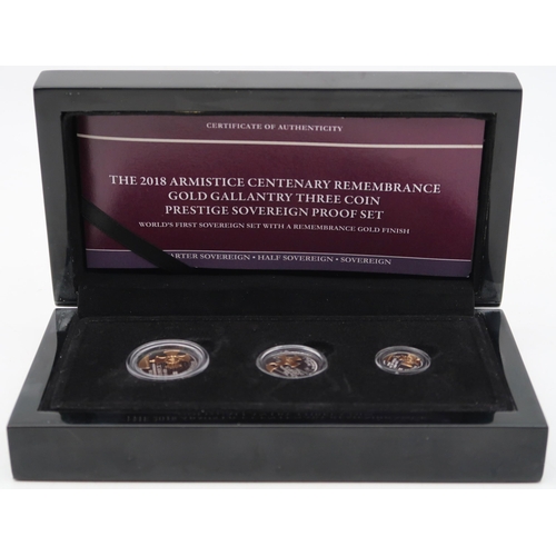 274 - TRISTAN DA CUNHA Elizabeth II gold proof three-coin set 2018 'Armistice Centenary Remembrance Gold G... 