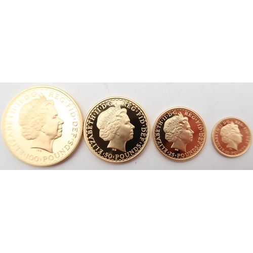 280 - ROYAL MINT UK Gold Proof Britannia Collection 2005, 4-coin set comprising £100 (1oz), £5... 