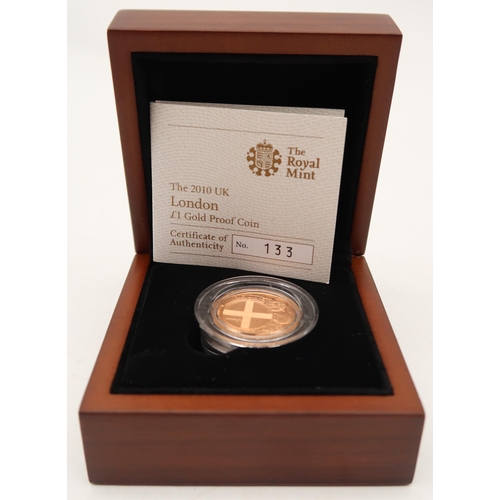 282 - Elizabeth II (1952-2022) London; Gold Proof 2010 1 PoundObverse fourth crowned portrait of HM Queen ... 