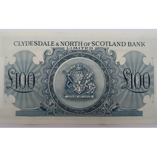 303 - BANKNOTES The Clydesdale & North of Scotland Bank Limited one hundred pound note, A001148 Campbe... 