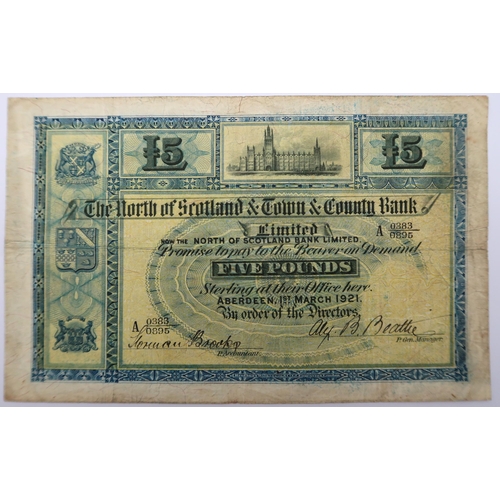 311 - North of Scotland & Town & County Bank Limited, £5, 1st March 1921, serial number A 0383/089... 