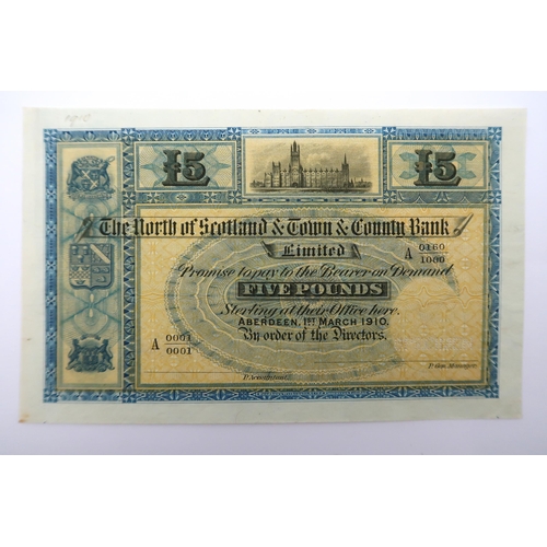 313 - The North of Scotland & Town & Country Bank  specimen £5 A 0001/0001 and A 0160/1... 