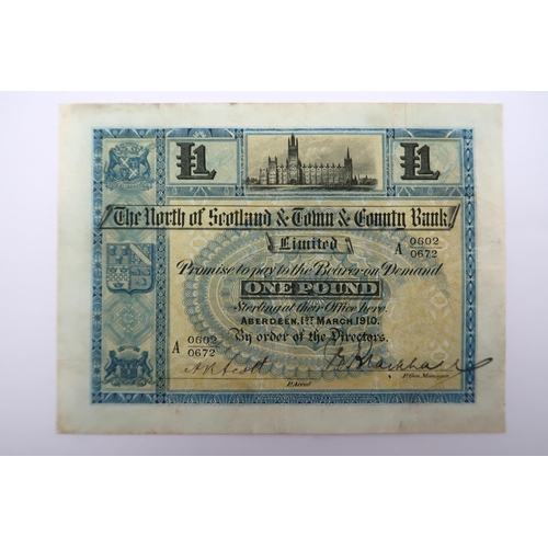 314 - The North of Scotland & Town & Country Bank £1 A 0602/0672 Aberdeen 1st March 1910 wit... 