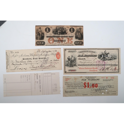 330 - A lot to include a 19th century State of Iowa Treasurer of Lyons City one dollar bill, 1932 City of ... 