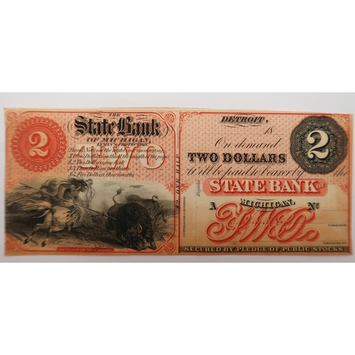 331 - A 19th century Detroit, Michigan State Bank of Michigan two dollar public stock note