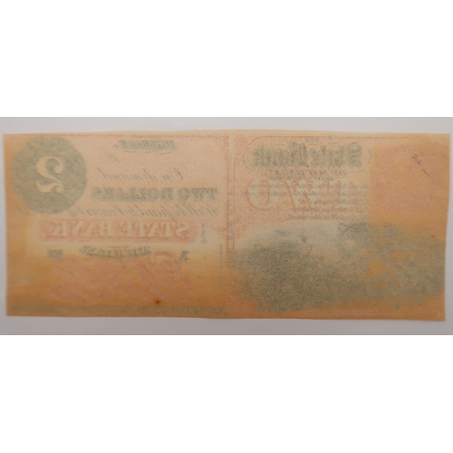 331 - A 19th century Detroit, Michigan State Bank of Michigan two dollar public stock note