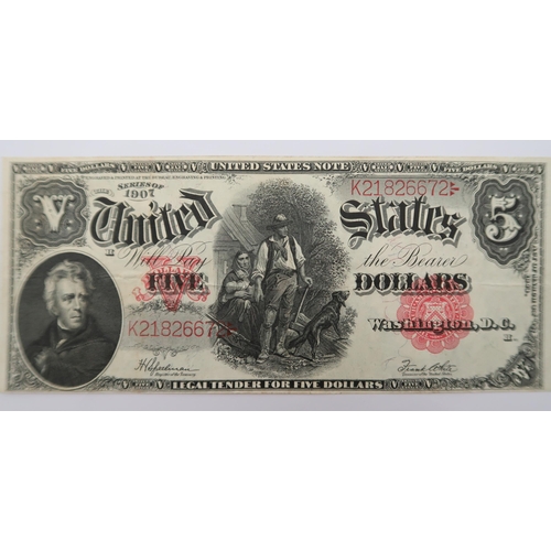 332 - A 1907 series United States five dollar note Washington D.C. K2182667