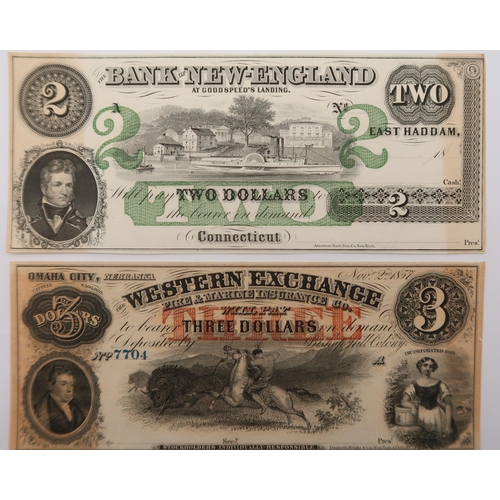 333 - A lot of United States notes to include an 1857 Omaha City Nebraska Western Exchange Fire & Mari... 